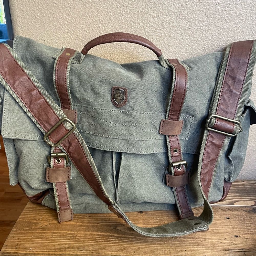 serbags Canvas Messenger Green and Brown Substantial Bag